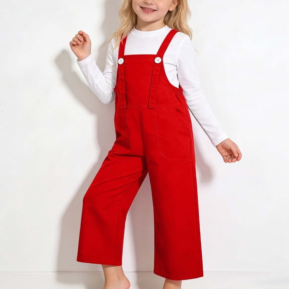 FYDUU Girls Overalls School Performance Solid Color Overalls Trousers Cute Children's Suspenders Pants Fashion Bib Overall Trousers 9-10 Years