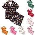 thumbnail image 1 of FYDUU Girls Pajamas Animal Chicken Printed Short Sleeve Button Down Shirt Shorts Set Kids Sleepwear Loungewear 2 Piece Outfits 4-5 Years, 1 of 4
