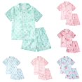 thumbnail image 1 of FYDUU Girls Pajamas Bow Printed Short Sleeve Tops with Shorts Button Down Sleepwear Comfortable Kids Nightwear Daily Loungewear 11-12 Years, 1 of 4