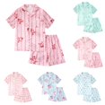 thumbnail image 1 of FYDUU Girls Pajamas Bow Printed Short Sleeve Tops with Shorts Button Down Sleepwear Comfortable Kids Nightwear Daily Loungewear 5-6 Years, 1 of 4
