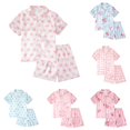 thumbnail image 1 of FYDUU Girls Pajamas Bow Printed Short Sleeve Tops with Shorts Button Down Sleepwear Comfortable Kids Nightwear Daily Loungewear 6-7 Years, 1 of 4