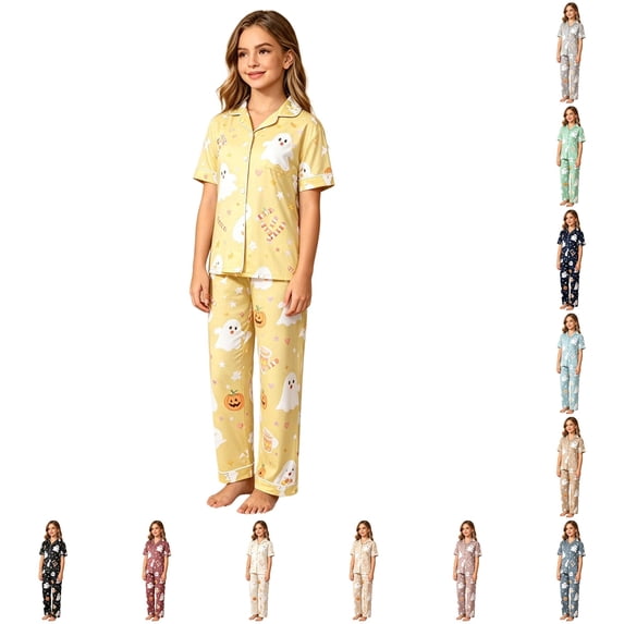 Ghost Sleep Robe FYDUU Girls Pajamas Halloween Cute Ghost Pumpkin Pajama Set Short ...