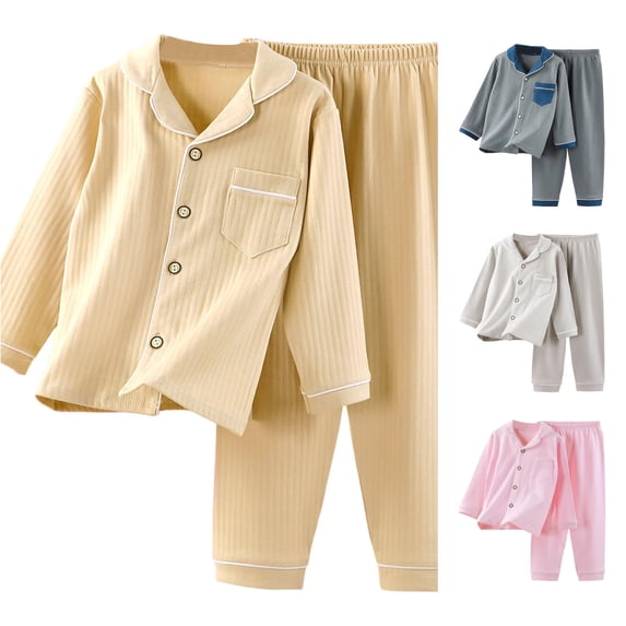 FYDUU Girls Pajamas Long Sleeve Button Down Sleepwear Fall Winter Cozy Loungewear for Kids Soft Pajama Sets Casual Home Outfit 6-7 Years