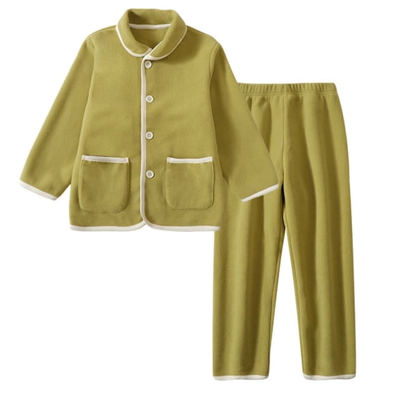 FYDUU Girls Pajamas Set 2 Piece Girls Winter Pajamas Long Sleeve Button Down Kids Sleepwear Cozy Thermal Loungewear Outfit Children Soft Homewear 4-5 Years