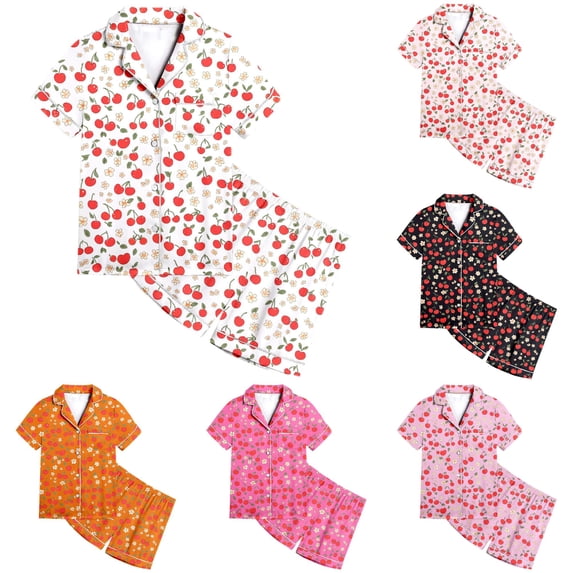 FYDUU Girls Pajamas Set Cute Print Short Sleeve Top and Shorts 2 Piece Sleepwear Loungewear for Kids Comfortable Nightwear Outfit 2-3 Years
