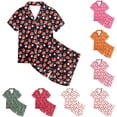thumbnail image 1 of FYDUU Girls Pajamas Strawberry Print Short Sleeve Button Down Shirt and Shorts Set Kids Soft Sleepwear Loungewear Summer Outfit 12-13 Years, 1 of 4