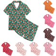 thumbnail image 1 of FYDUU Girls Pajamas Strawberry Print Short Sleeve Button Down Shirt and Shorts Set Kids Soft Sleepwear Loungewear Summer Outfit 4-5 Years, 1 of 1