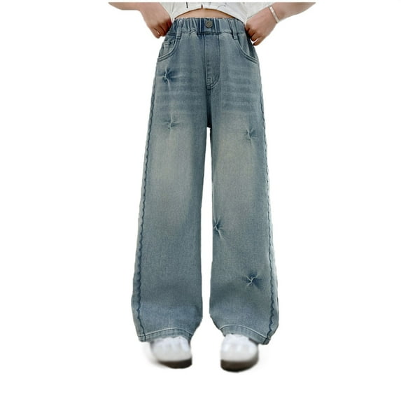 FYDUU Girls Pants Straight Leg Jeans For Toddlers Kids Casual Wide Leg Denim Trousers Comfortable Everyday Wear Cute Kids Clothes 3-4 Years