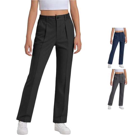 FYDUU Girls School Uniform Pants Boys Dress Pants School Formal Flat Front Slacks Classic Fit Trousers Kids Stretch Pull On Chino Pants Comfort Bottoms 5-6 Years