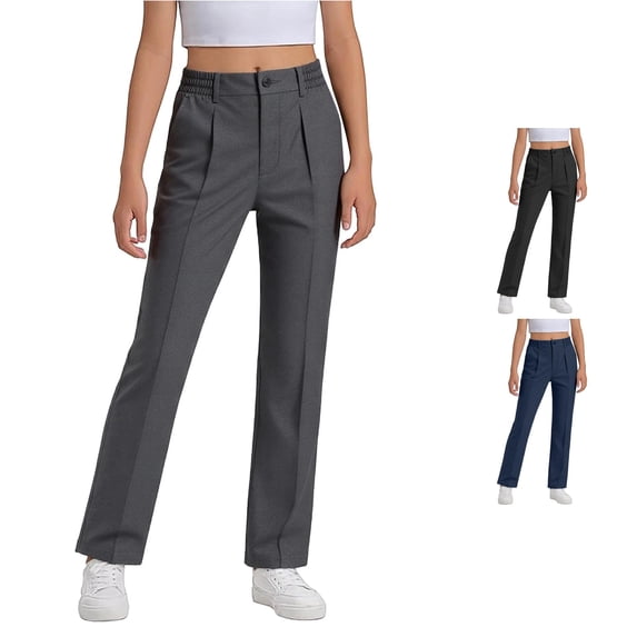 FYDUU Girls School Uniform Pants Boys Dress Pants School Formal Flat Front Slacks Classic Fit Trousers Kids Stretch Pull On Chino Pants Stylish Pants 17-18 Years