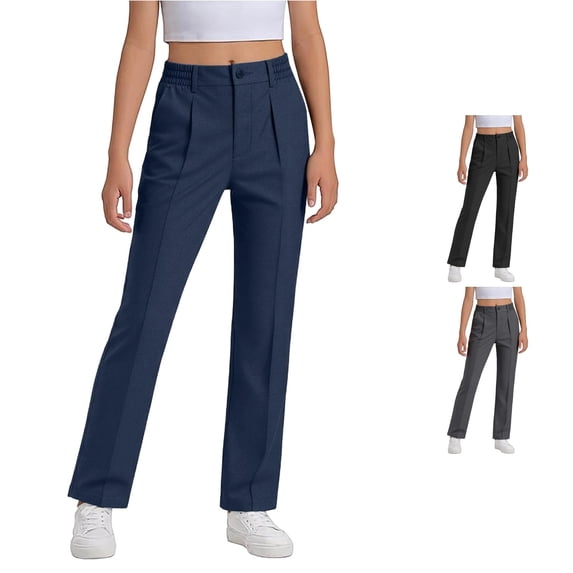 FYDUU Girls School Uniform Pants Boys Dress Pants School Formal Flat Front Slacks Classic Fit Trousers Kids Stretch Pull On Chino Pants Trendy Trousers 17-18 Years