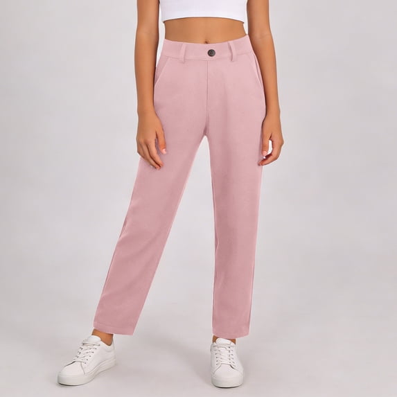 FYDUU Girls School Uniform Pants Kids Dress Pants High Stretchy Trousers With Pockets Solid Color Classic-Fit Straight Leg School Pants 11-12 Years