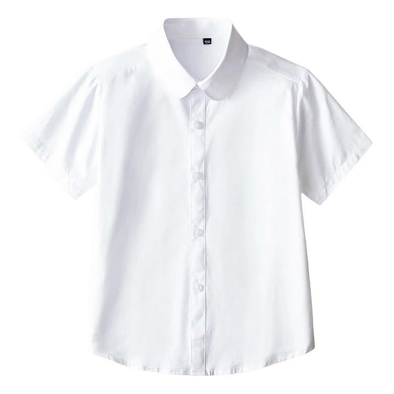 FYDUU Girls Short Sleeve Button Down Shirts School Uniform Tops Peter Pan Collar Blouse Solid Color Stylish Kids Big Girls Performance Outfit Cute Kids Clothes