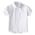 thumbnail image 1 of FYDUU Girls Short Sleeve Button Down Shirts School Uniform Tops Peter Pan Collar Blouse Solid Color Stylish Kids Big Girls Performance Outfit Fall Party Outfit, 1 of 4
