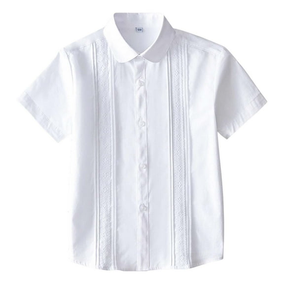 FYDUU Girls Short Sleeve Button Down Shirts School Uniform Tops Peter Pan Collar Blouse Solid Color Stylish Kids Big Girls Performance Outfit Fashionable Cute