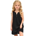 thumbnail image 1 of FYDUU Girls Sleeveless Summer Dress Solid Color V‑Neck Button Casual Dresses Lightweight Comfort Beach Sundress Kids Vacation Sundresses 12-13 Years, 1 of 5