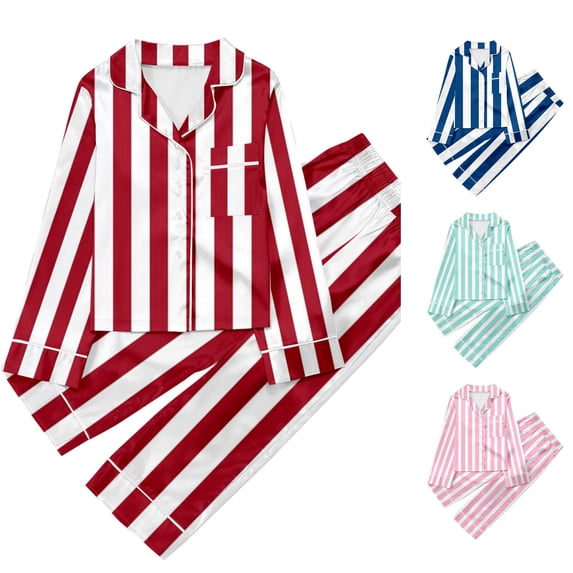 FYDUU Girls Striped Pajamas Set Casual Button Down Lapel Long Sleeve Tops and Pants 2Pcs Pajama Sets Kids Sleepwear Daily Loungewear 3-4 Years