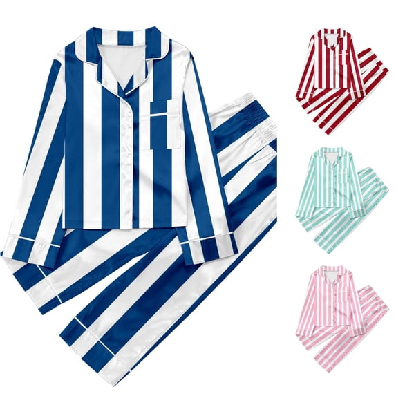 FYDUU Girls Striped Pajamas Set Casual Button Down Lapel Long Sleeve Tops and Pants 2Pcs Pajama Sets Kids Sleepwear Daily Loungewear 7-8 Years