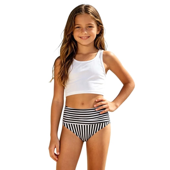 FYDUU Girls Swim Bottoms Solid Color High Waisted Bikini Bottoms Kids Swimwear Briefs Girl's Swimming Bottoms Bathing Suit Summer Beachwear 3-4 Years