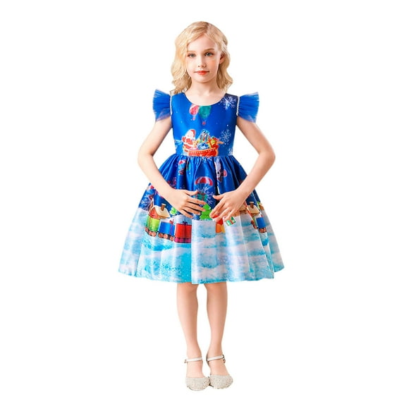 FYDUU Girls Tulle Dress Toddler Girls Christmas Pageant Dress Xmas Print Short Sleeve Princess Dresses Kids Birthday Party Gown Dress 7-8 Years