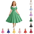 thumbnail image 1 of FYDUU Girls Vintage Dresses 1950S Polka Dot Dress Short Sleeve A-Line Swing Party Dress Kids Girl's Retro Casual Sundress 5-6 Years, 1 of 4