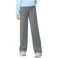 thumbnail image 1 of FYDUU Girls Wide Leg Pants Autumn Casual Straight Fit Sweatpants Elastic Waist Comfortable Loose Yoga Trousers Children Trousers With Pockets, Grey, 13-14 Years, 1 of 5
