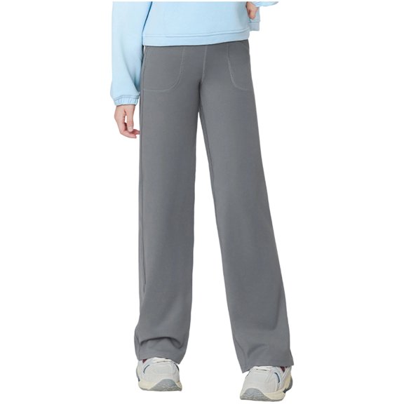 FYDUU Girls Wide Leg Pants Autumn Casual Straight Fit Sweatpants Elastic Waist Comfortable Loose Yoga Trousers Children Trousers With Pockets, Grey, 5-6 Years