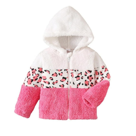 FYDUU Girls Winter Coat Lined Jacket With Hood Soft Outerwear Leopard Print Zipper Pullover For Toddler Kids Warm Cozy Vintage Halloween 3-4 Years