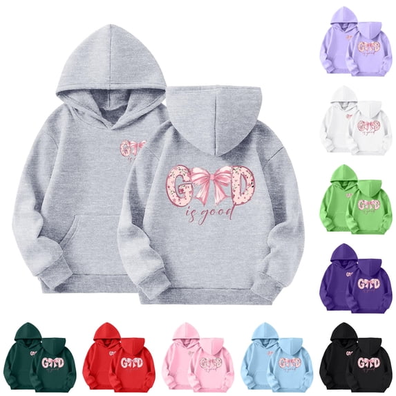 FYDUU Graphic Hoodies for Girls Bow Print Hooded Sweatshirts Casual Long Sleeve Pullover Tops Fall Cute Trendy Comfy Clothes 7-8 Years