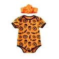 thumbnail image 1 of FYDUU Halloween Baby Girl Bodysuits Onesies One-Pieces 2 Piece Set Short Sleeve Romper With Headband Set Cute Outfit For Toddlers Party Daily Wear Casual Sports Wear 6-12 Months, 1 of 9