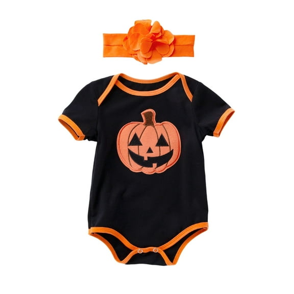 FYDUU Halloween Baby Girl Bodysuits Onesies One-Pieces 2 Piece Set Short Sleeve Romper With Headband Set Cute Outfit For Toddlers Party Daily Wear Soft Comfy Clothes 6-12 Months
