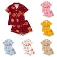 thumbnail image 1 of FYDUU Halloween Girls Pajamas Set Pumpkin Print Short Sleeve Top and Shorts Kids Sleepwear Holiday Pajama Sets for Girls Daily Loungewear 13-14 Years, 1 of 8