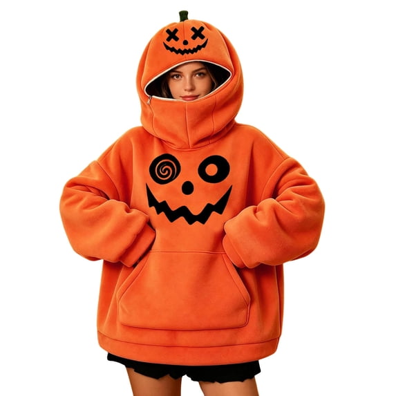 FYDUU Halloween Hoodies for Women Pumpkin Clothes Cute Pullover Long Sleeve Hooded Sweatshirt Tops Festival Holiday Party Hoodie