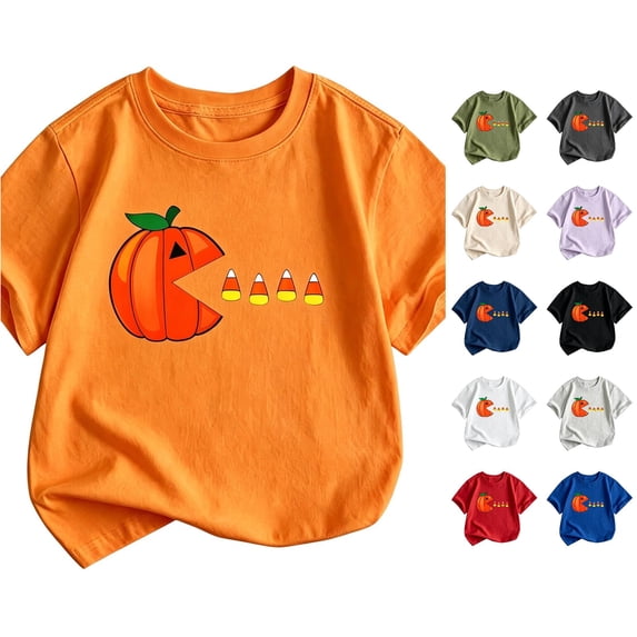 FYDUU Halloween T-Shirt for Boys Kids Halloween Shirts Cute Pumpkin Print Short Sleeve T Shirt Top Round Neck Tee Shirts Fashion Clothes 2-3 Years