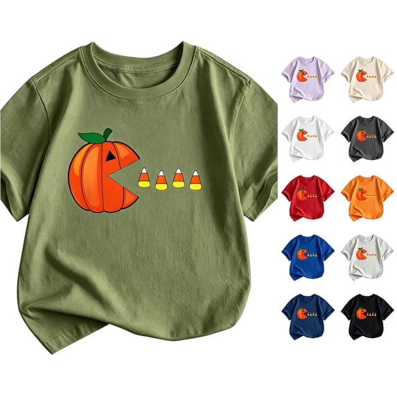 FYDUU Halloween T-Shirt for Boys Kids Halloween Shirts Cute Pumpkin Print Short Sleeve T Shirt Top Round Neck Tee Shirts Fashion Clothes 2-3 Years