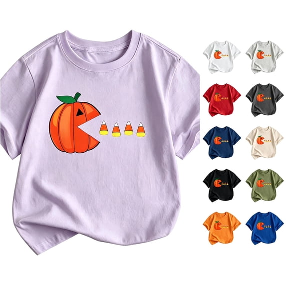 FYDUU Halloween T-Shirt for Boys Kids Halloween Shirts Cute Pumpkin Print Short Sleeve T Shirt Top Round Neck Tee Shirts Fashion Clothes 4-5 Years