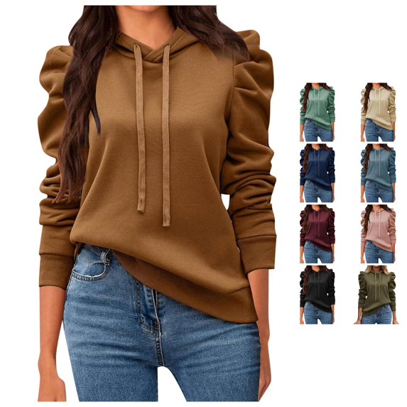 FYDUU Hoodie for Women Casual Long Sleeve Hoodies Drawstring Pullover Sweatshirts Solid Color Fall Fashion Sweatshirt Comfy Tops