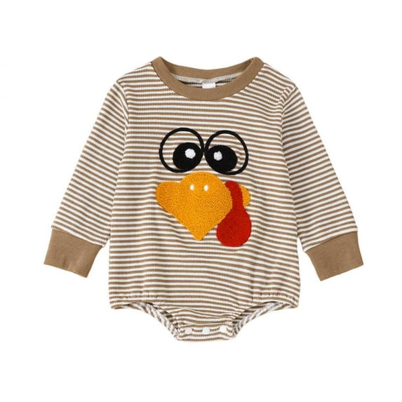 FYDUU Baby Autumn Baby Thanksgiving Turkey Embroidery Striped Long Sleeve Romper Children's Clothing Cute Kids Clothes 12-18 Months