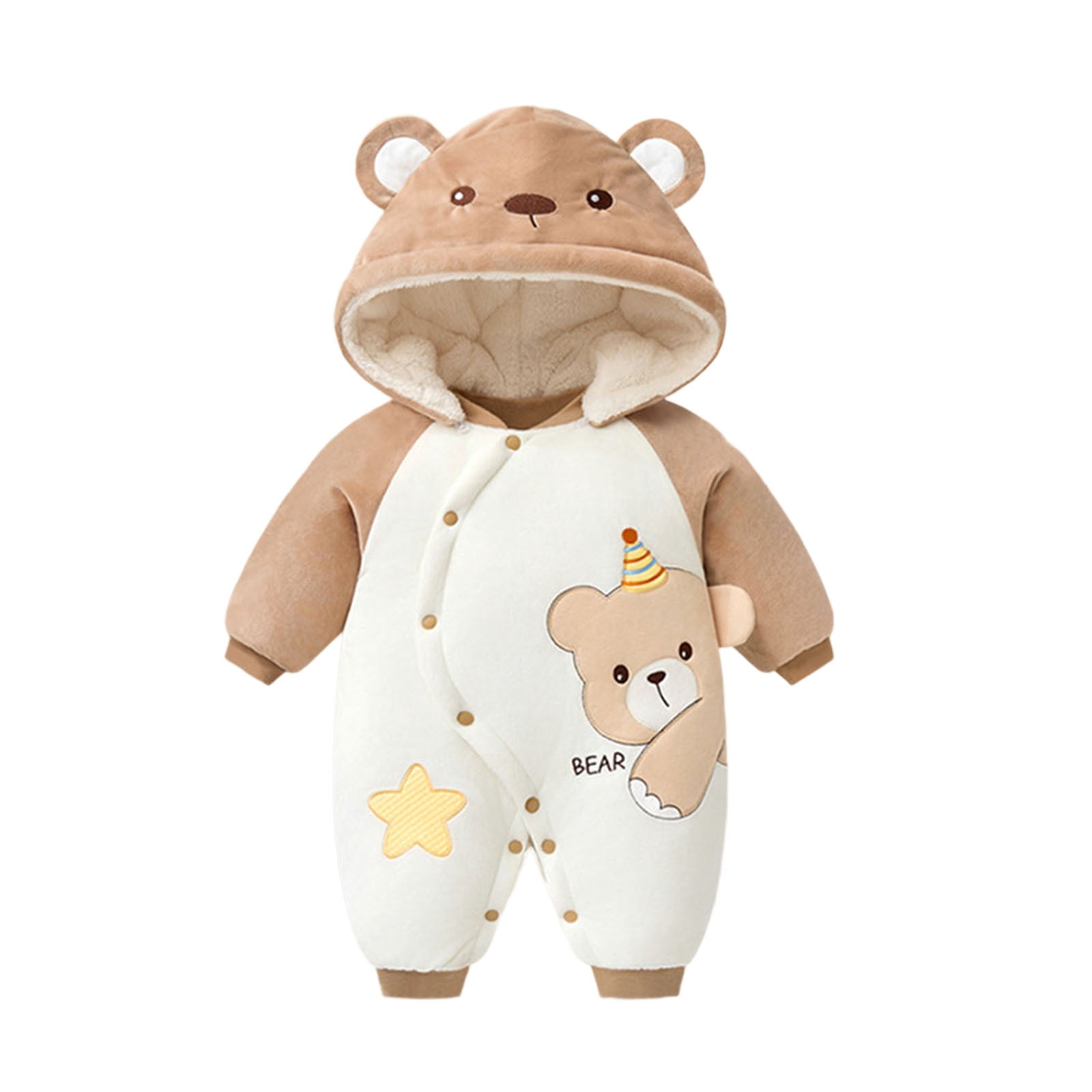FYDUU Infant Baby Boys Romper And Jumpsuit Thickened Warm Baby Onesies Bodysuits One-Pieces For Winter Outfit Soft Hooded Sleepwear For Boys Stylish Elegant 12-18 Months