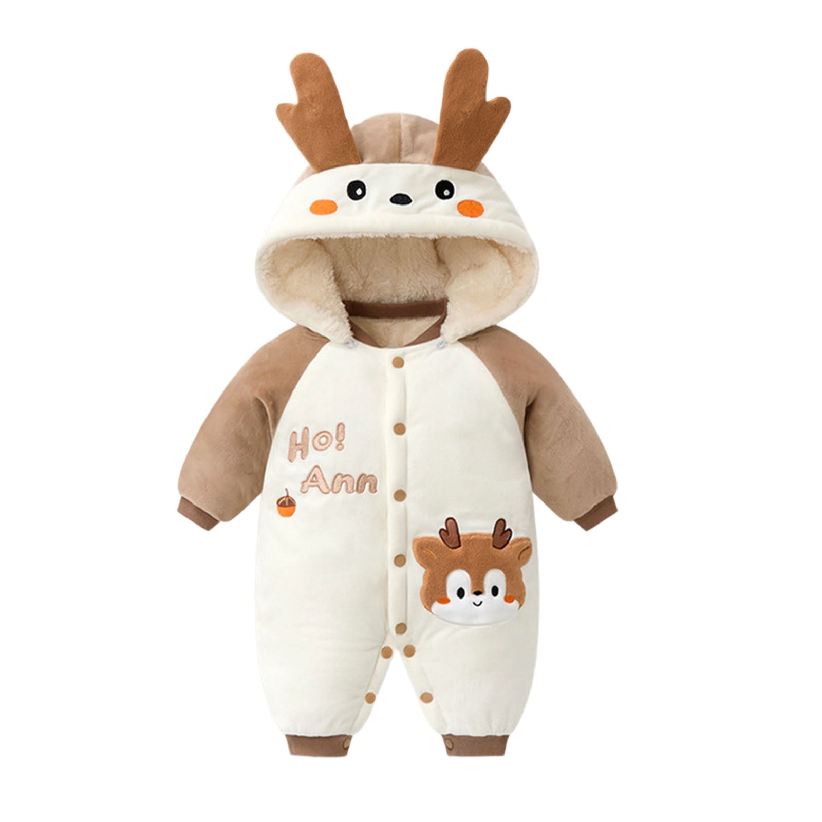 FYDUU Infant Baby Boys Romper And Jumpsuit Thickened Warm Baby Onesies Bodysuits One-Pieces For Winter Outfit Soft Hooded Sleepwear For Boys Vintage Casual 12-18 Months