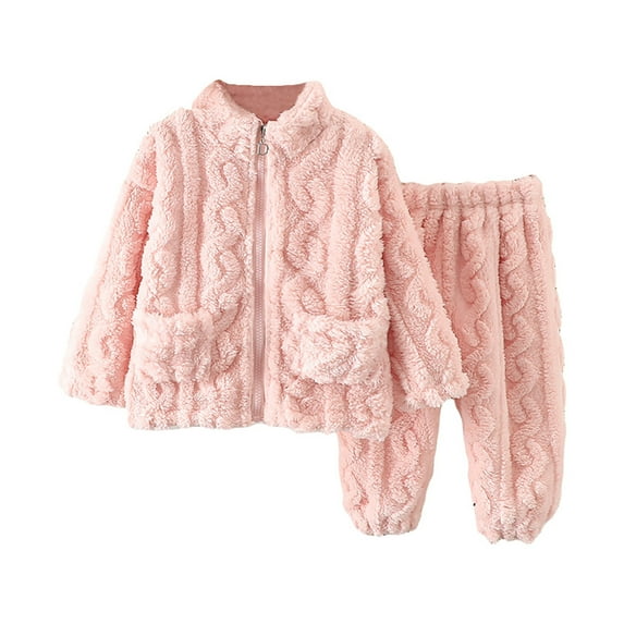 FYDUU Baby Girls Flannel Pajamas Set Warm Winter Outfits Long Sleeve Soft Sleepwear Kids Cozy Loungewear Sets Leisure Vintage 6-12 Months