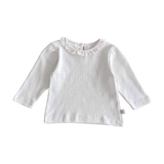 FYDUU Baby Girls' Lace Trimmed T Shirt Base Layer For Fall Autumn Round Neck Long Sleeved Children's Sheer Top 0 2Y Adorable Halloween 3-6 Months