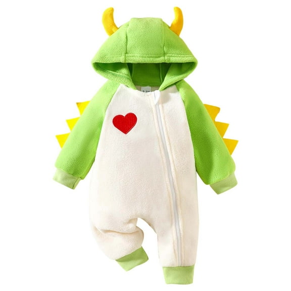 FYDUU Boys Girls Hooded Jumpsuit Heart Embroidered Long Sleeve Zipper Hooded Romper One-Piece Jumpsuits Soft Baby Onesie Outwear 12-18 Months