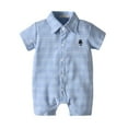 thumbnail image 1 of FYDUU Boys One Piece Romper Baby Boy Summer Clothes Plaid Short Sleeve Dress Shirt Romper Button Jumpsuit Gentleman One Piece Outfit 12-18 Months, 1 of 5