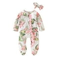 thumbnail image 1 of FYDUU Baby Girl Clothes Footed Onesies Floral Long Sleeve Ruffle Romper Jumpsuit Pajamas With Headband Baby Clothing Set Casual Rompers 3-6 Months, 1 of 8