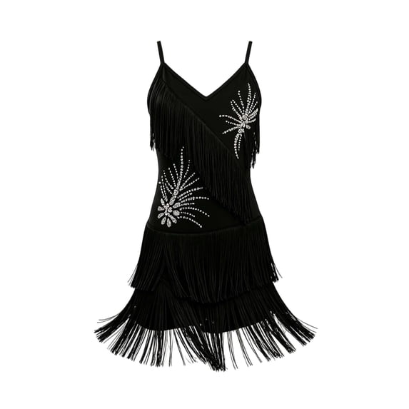FYDUU Kids 1920S Flapper Dress for Girls Spaghetti Strap Latin Dance Dress Sleeveless Tassel Sequin Fringe Dresses Performance Clothes 18-24 Months