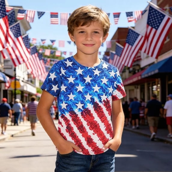 FYDUU Kids 4th Of July T Shirt Boys Girls American Flag Graphic T-Shirts Red White And Blue Tops Independence Day Shirt Summer Short Sleeve Tees 12-13 Years