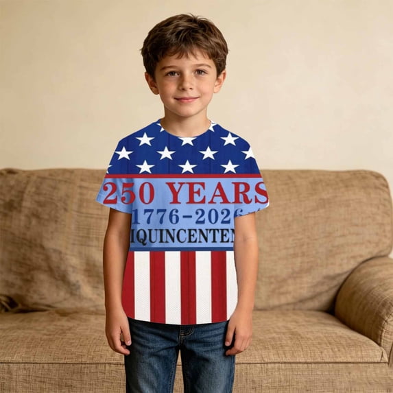 FYDUU Kids 4th Of July Shirt T-Shirts Boys Short Sleeve Casual T Shirts Fourth Of July Patriotic Outfits Summer Independence Day Tee Tops 13-14 Years
