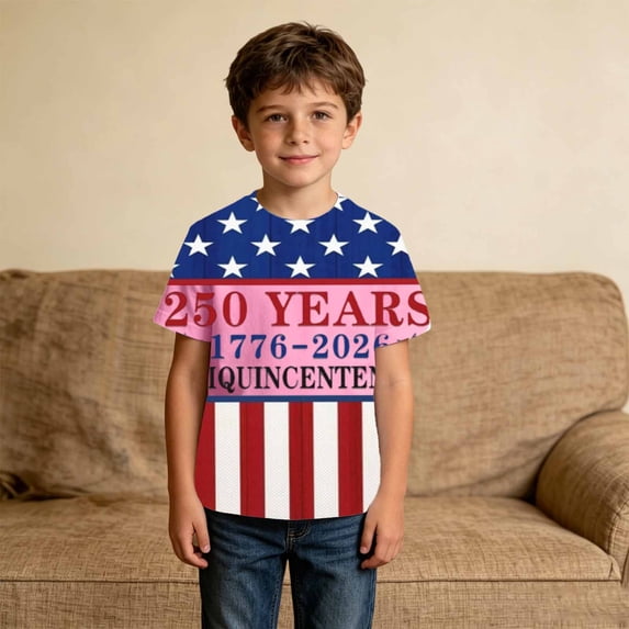 FYDUU Kids 4th Of July Shirt T-Shirts Boys Short Sleeve Casual T Shirts Fourth Of July Patriotic Outfits Summer Independence Day Tee Tops 13-14 Years