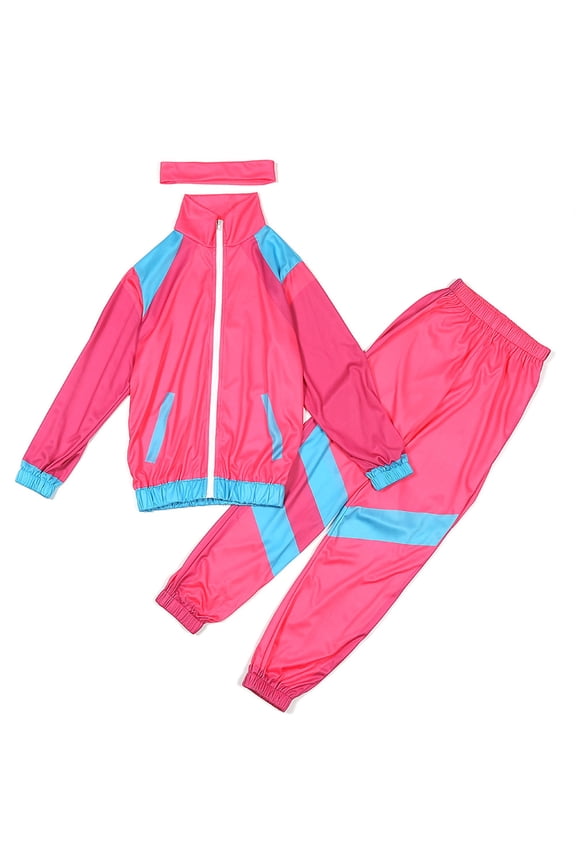 Kids 80S 90S Retro Windbreaker Set Girls Workout Outfit Track Suit For Girls Adorable Trendy 12-14 Years